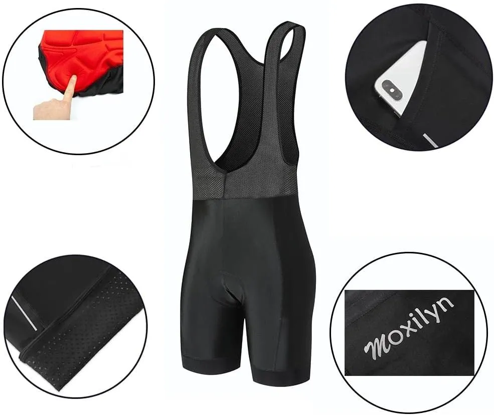 MOXILYN Men’s Cycling Bib Shorts 4D Full Sponge Pad Road Bike Tights Pro Bicycle MTB Outfit Band 6cm Leg Gripper UPF 50 