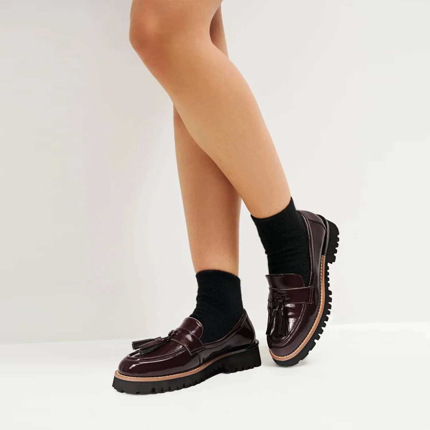 MUCCCUTE Loafers for Women Platform Chunky Loafer Comfortable Slip On Lug Sole Patent Leather Tassel Casual Work Shoes