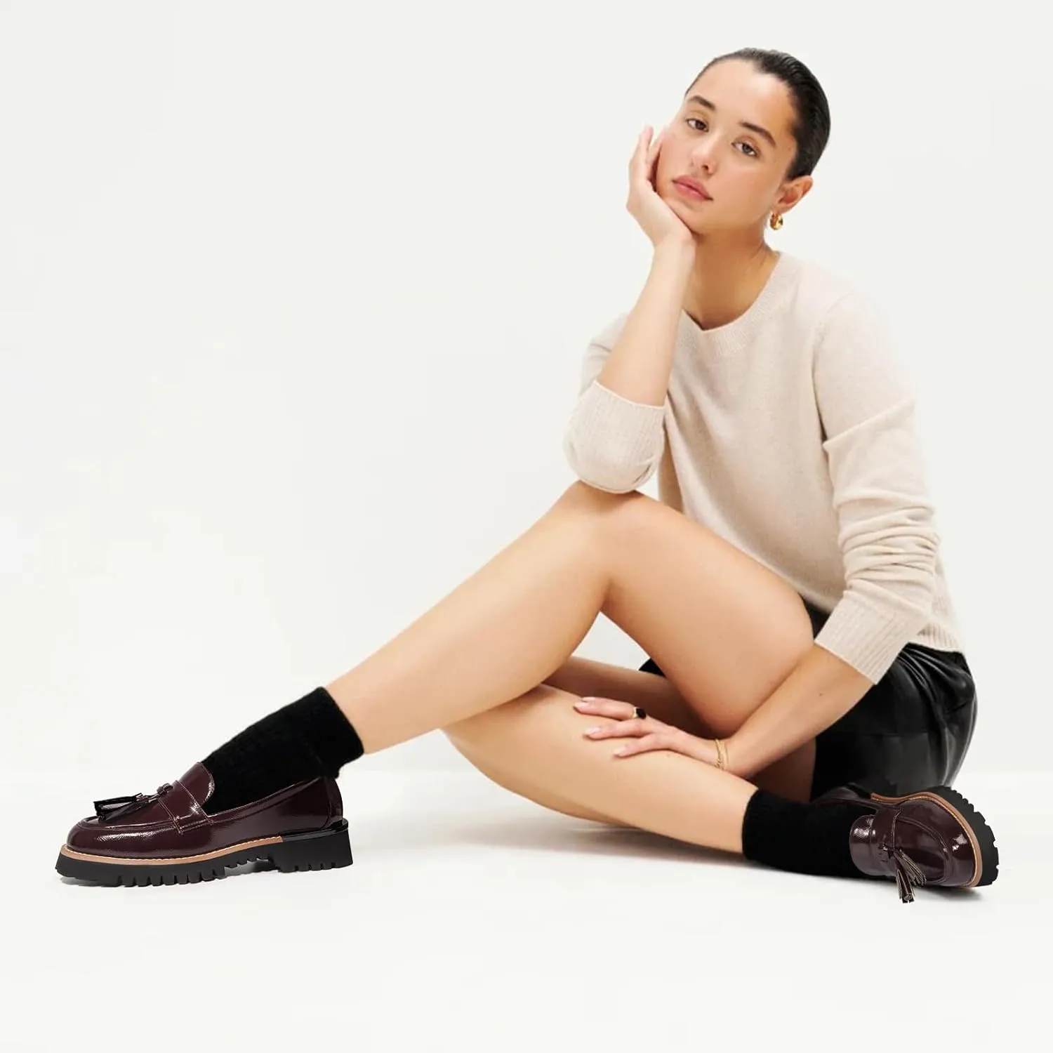 MUCCCUTE Loafers for Women Platform Chunky Loafer Comfortable Slip On Lug Sole Patent Leather Tassel Casual Work Shoes