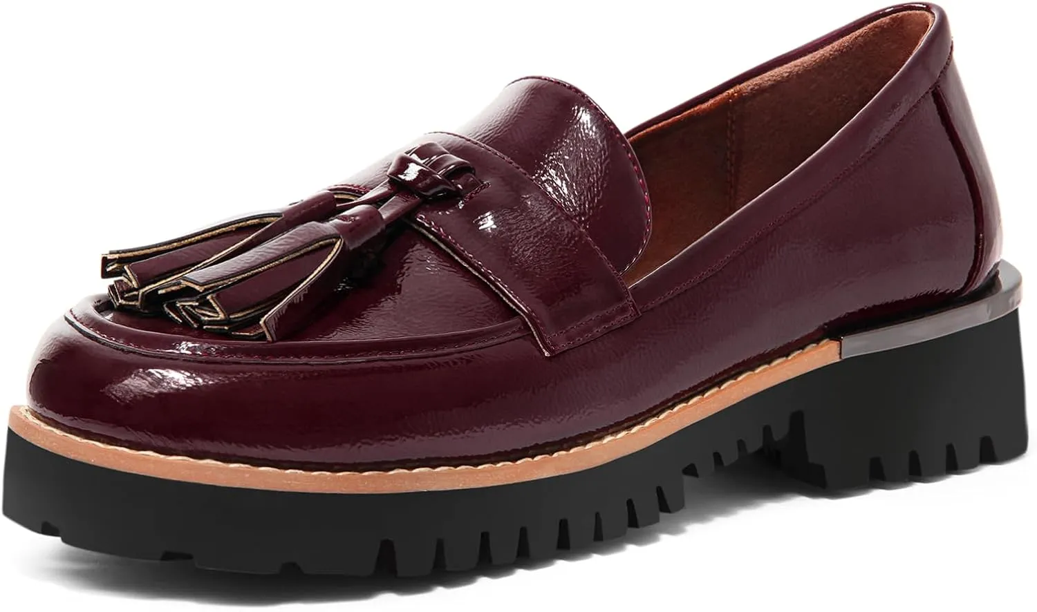 MUCCCUTE Loafers for Women Platform Chunky Loafer Comfortable Slip On Lug Sole Patent Leather Tassel Casual Work Shoes