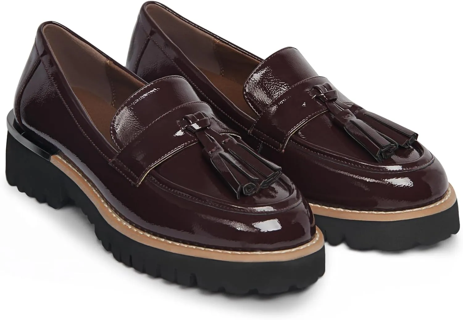 MUCCCUTE Loafers for Women Platform Chunky Loafer Comfortable Slip On Lug Sole Patent Leather Tassel Casual Work Shoes