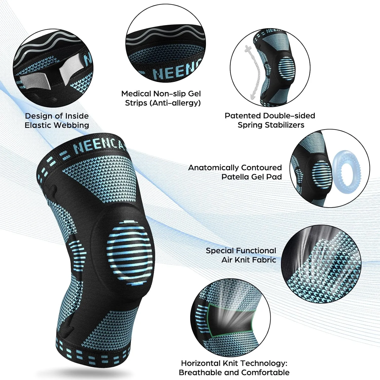 NEENCA Professional Knee Brace for Women/Men, Knee Support with Patella Pad & Side Stabilizers, Compression Knee Sleeve for Knee Joint Pain, Meniscus Tear, ACL, PCL, Runner, Workout - FSA/HSA Approved