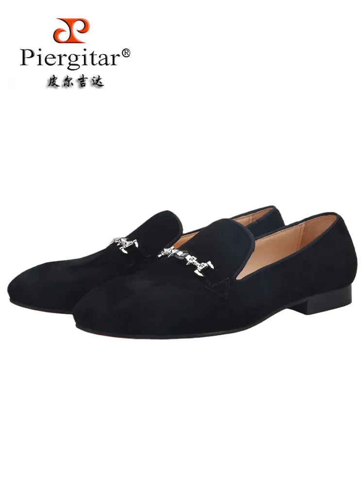 New style high satin suede men's slip-on loafers European and American style rivet horsebit casual shoes
