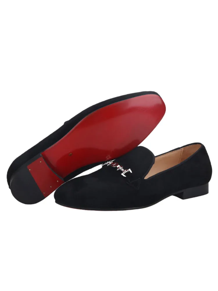 New style high satin suede men's slip-on loafers European and American style rivet horsebit casual shoes