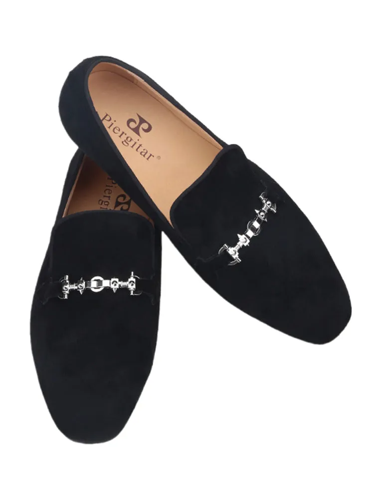 New style high satin suede men's slip-on loafers European and American style rivet horsebit casual shoes