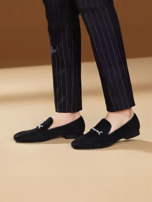New style high satin suede men's slip-on loafers European and American style rivet horsebit casual shoes