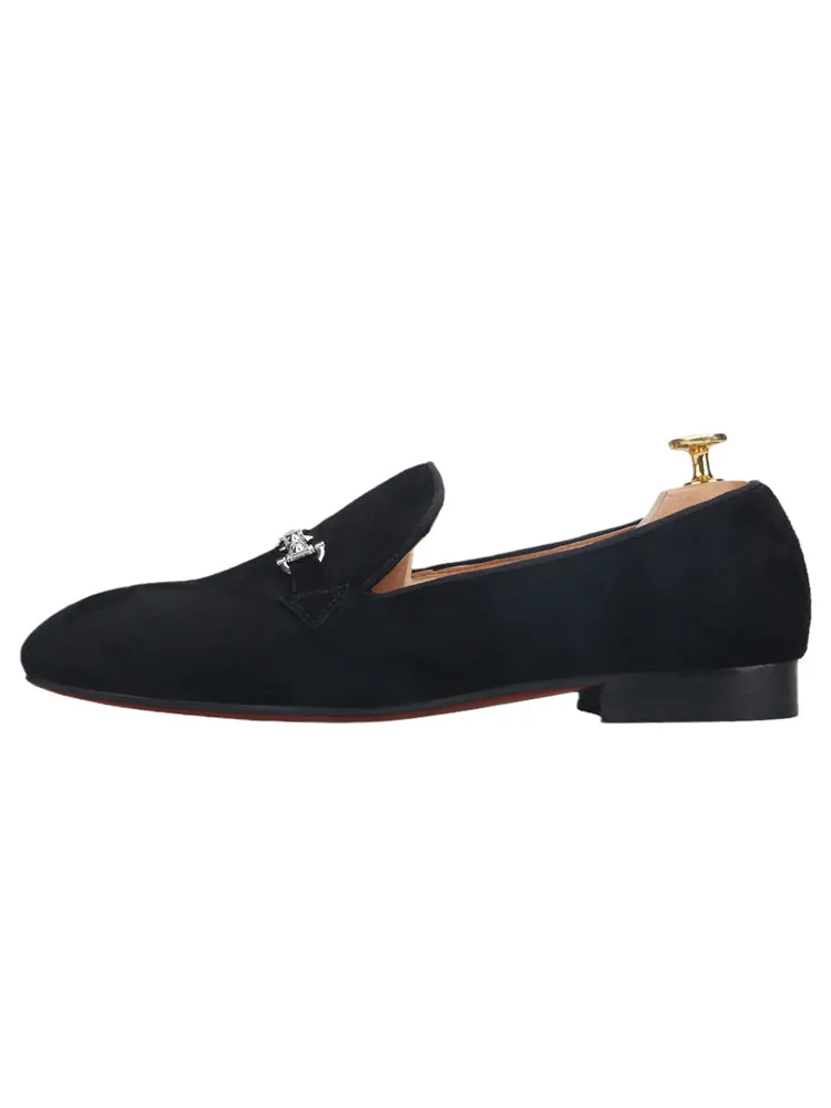 New style high satin suede men's slip-on loafers European and American style rivet horsebit casual shoes