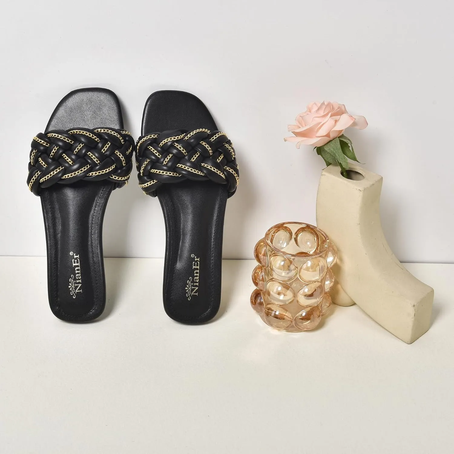NianEr Womens Microfiber Leather Comfort Foam Bow Dress Thong Sandals Summer Fashion Flat Slip On Slides Flip Flops