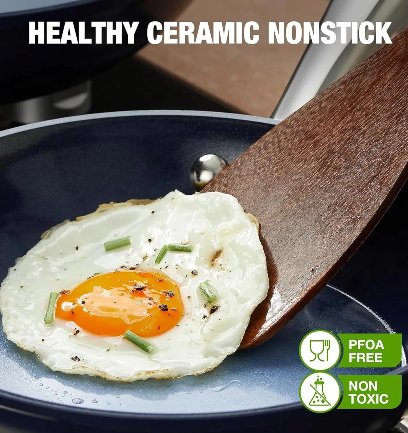 Nonstick Frying Pan 12 Inch with Lid, Ceramic Non Stick Frying pans, Omelet Pan, Even Heating and Less Oil, Suitable for All Stoves, Oven Safe, Gradient Blue