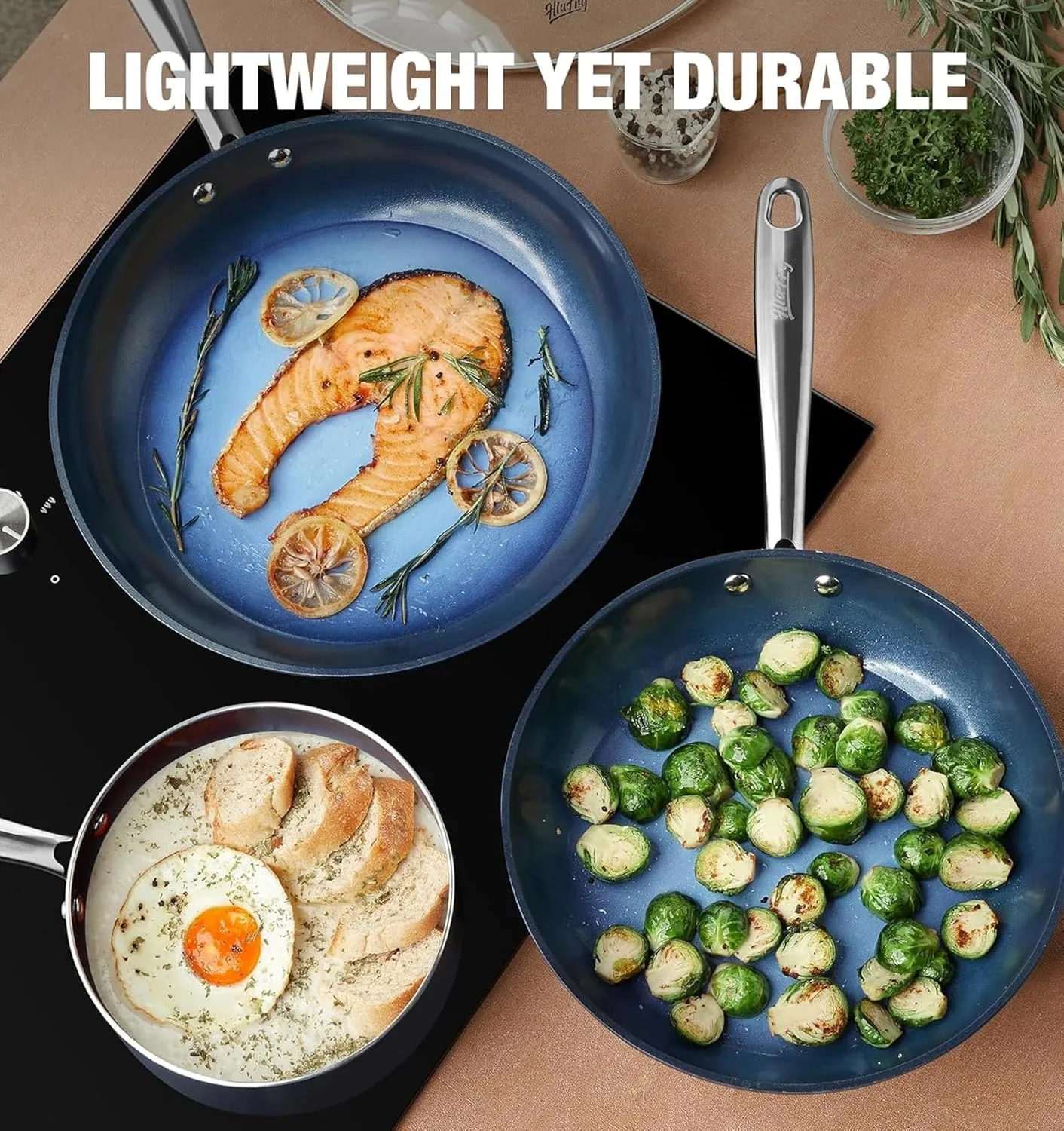 Nonstick Frying Pan 12 Inch with Lid, Ceramic Non Stick Frying pans, Omelet Pan, Even Heating and Less Oil, Suitable for All Stoves, Oven Safe, Gradient Blue