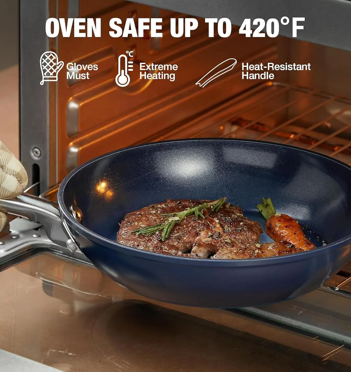 Nonstick Frying Pan 12 Inch with Lid, Ceramic Non Stick Frying pans, Omelet Pan, Even Heating and Less Oil, Suitable for All Stoves, Oven Safe, Gradient Blue