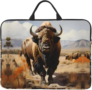 North American bison herd Laptop bag Water Resistant 14-Inch Laptop Sleeve Oxford Fabric with Pearl Cotton Padding and Classic Carry Handle