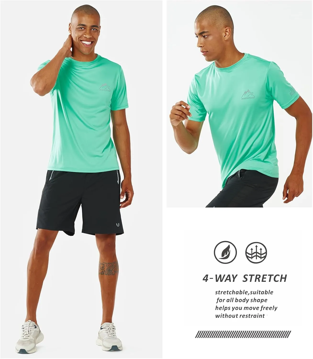 NORTHYARD Men's UPF 50  Sun Protection Shirts Swim SPF UV Quick Dry Short Sleeve T-Shirts for Athletic Fishing Rash Guard