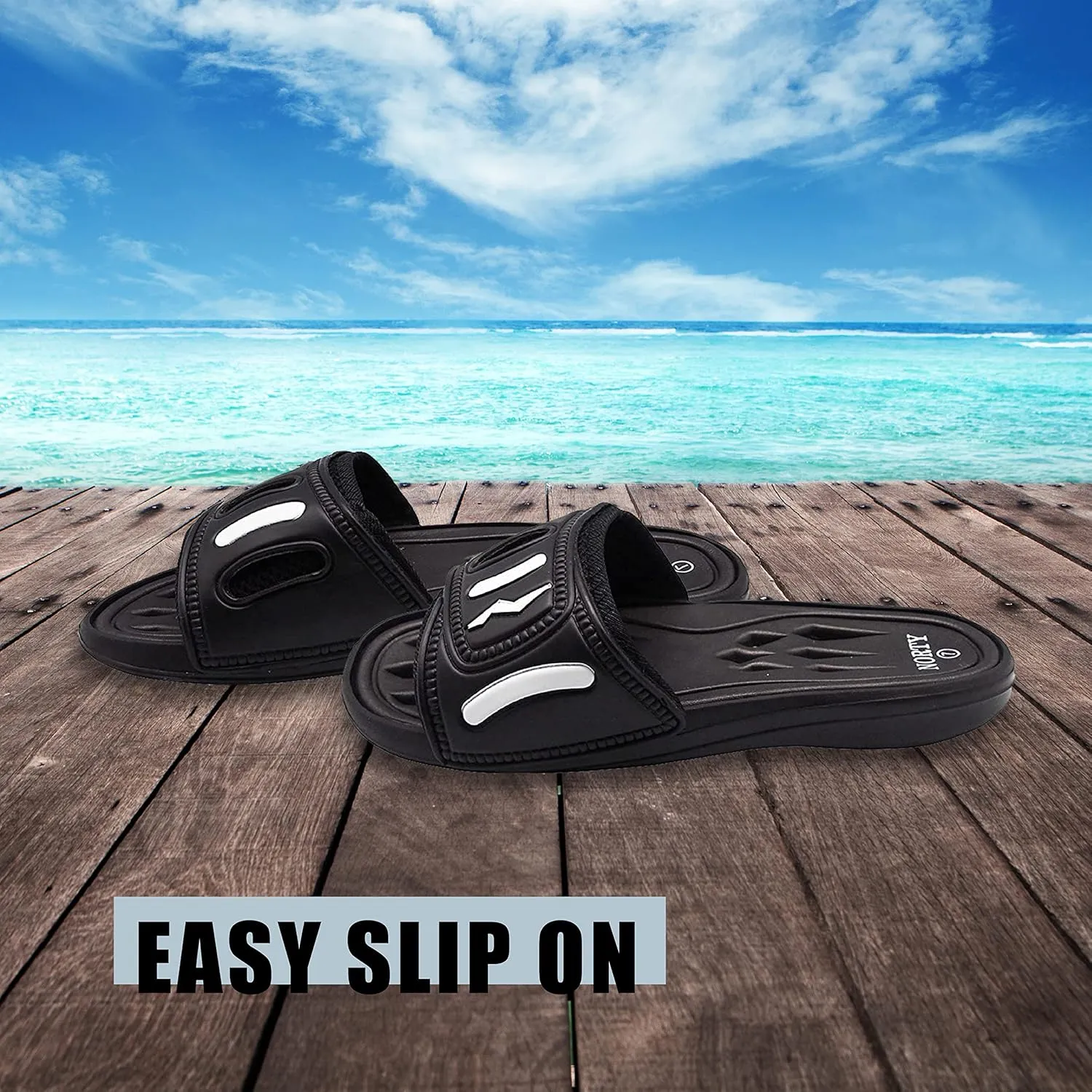 NORTY Slides for Men - Quick Drying Men's Slides Beach and Pool Sandals Men - Casual Shower Shoes Men