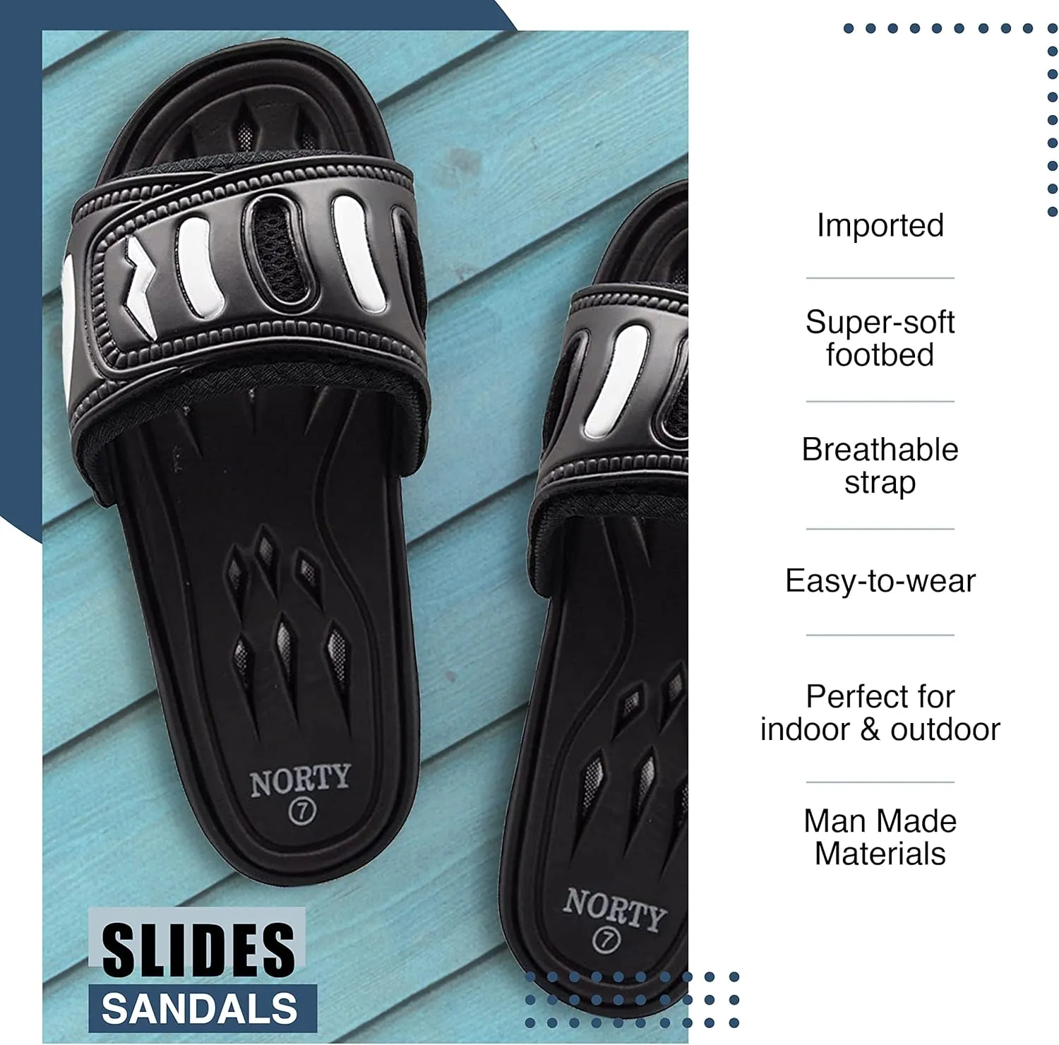 NORTY Slides for Men - Quick Drying Men's Slides Beach and Pool Sandals Men - Casual Shower Shoes Men