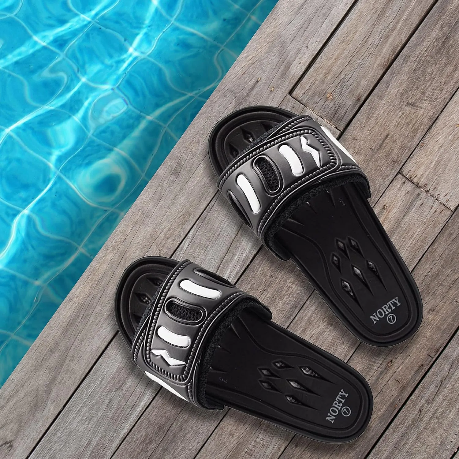 NORTY Slides for Men - Quick Drying Men's Slides Beach and Pool Sandals Men - Casual Shower Shoes Men