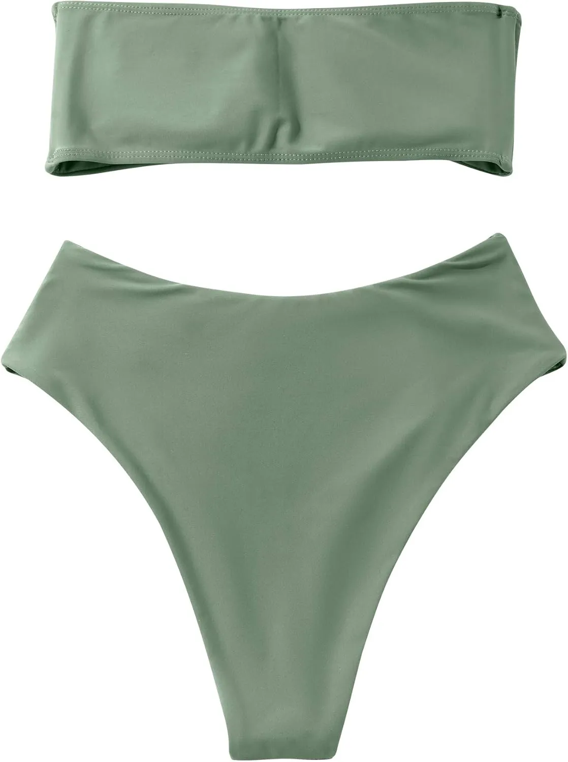 OMKAGI Women's 2 Pieces Bandeau Bikini Swimsuits Off Shoulder High Waist Bathing Suit High Cut
