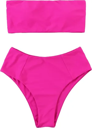 OMKAGI Women's 2 Pieces Bandeau Bikini Swimsuits Off Shoulder High Waist Bathing Suit High Cut