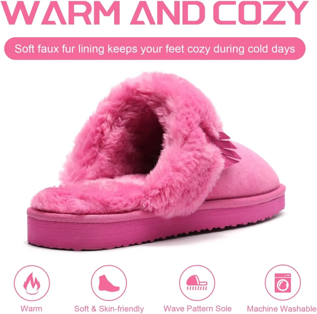 OOW Fuzzy House Slippers for Women with Memory Foam Comfy Bedroom Fluffy Western Cowgirl Boot Slippers Indoor Outdoor Square Toe