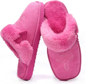 OOW Fuzzy House Slippers for Women with Memory Foam Comfy Bedroom Fluffy Western Cowgirl Boot Slippers Indoor Outdoor Square Toe