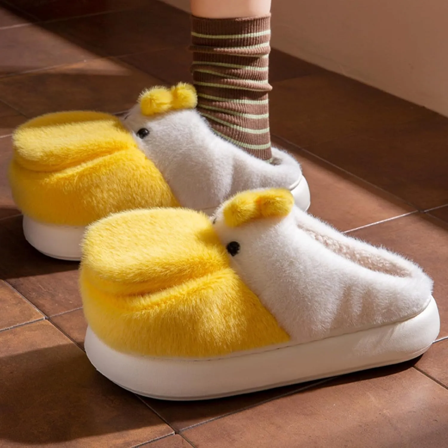 Open Mouth Duck Slippers for Women Fuzzy Animal Plush Cotton Slippers Winter Indoor House Slides Warm Fluffy Home Shoes Antiskid