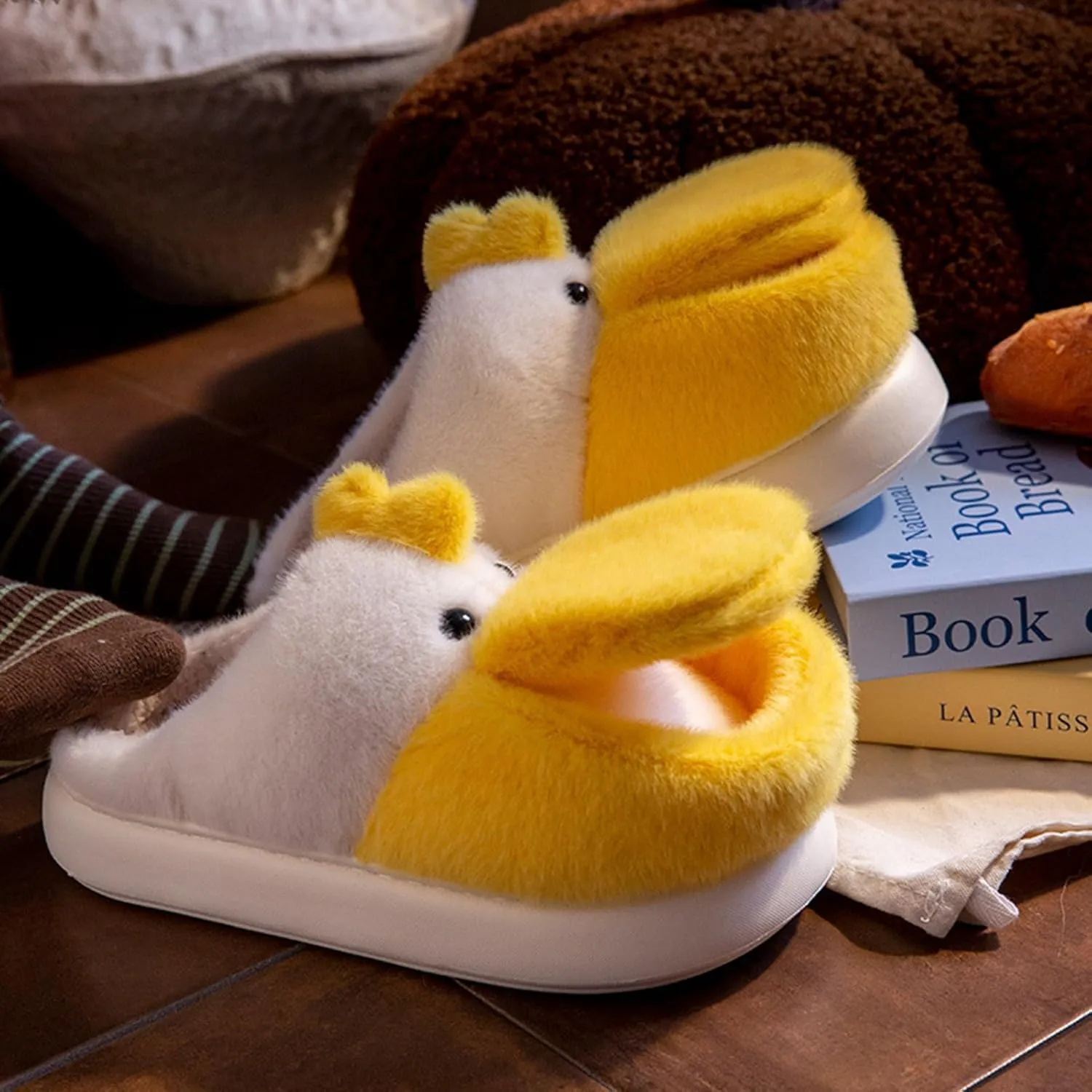 Open Mouth Duck Slippers for Women Fuzzy Animal Plush Cotton Slippers Winter Indoor House Slides Warm Fluffy Home Shoes Antiskid