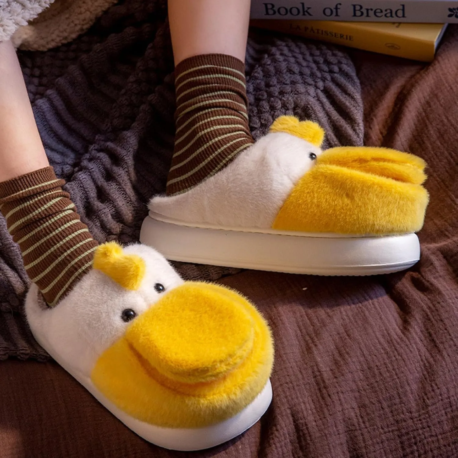 Open Mouth Duck Slippers for Women Fuzzy Animal Plush Cotton Slippers Winter Indoor House Slides Warm Fluffy Home Shoes Antiskid