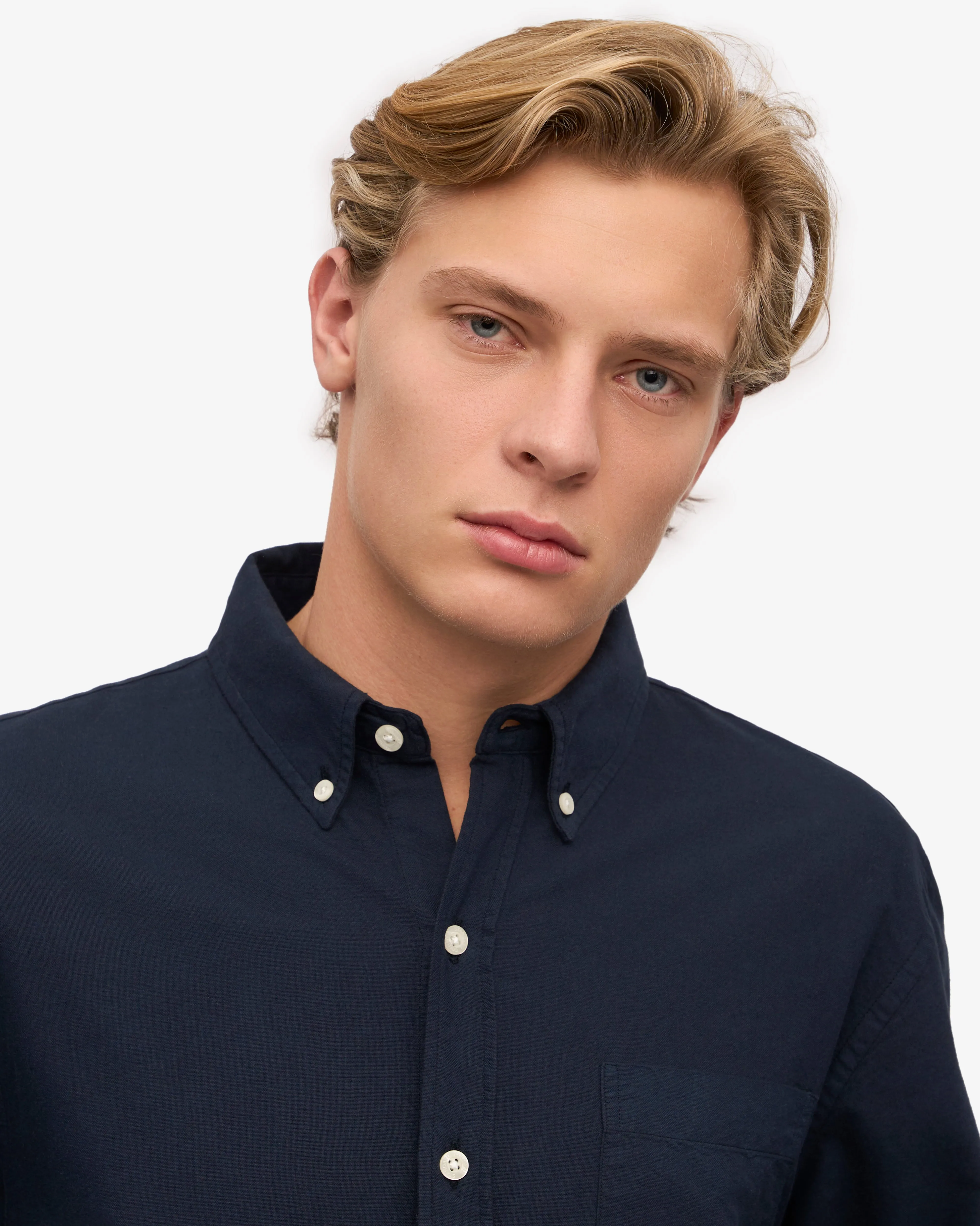 Organic Button Down Shirt - Navy Blue