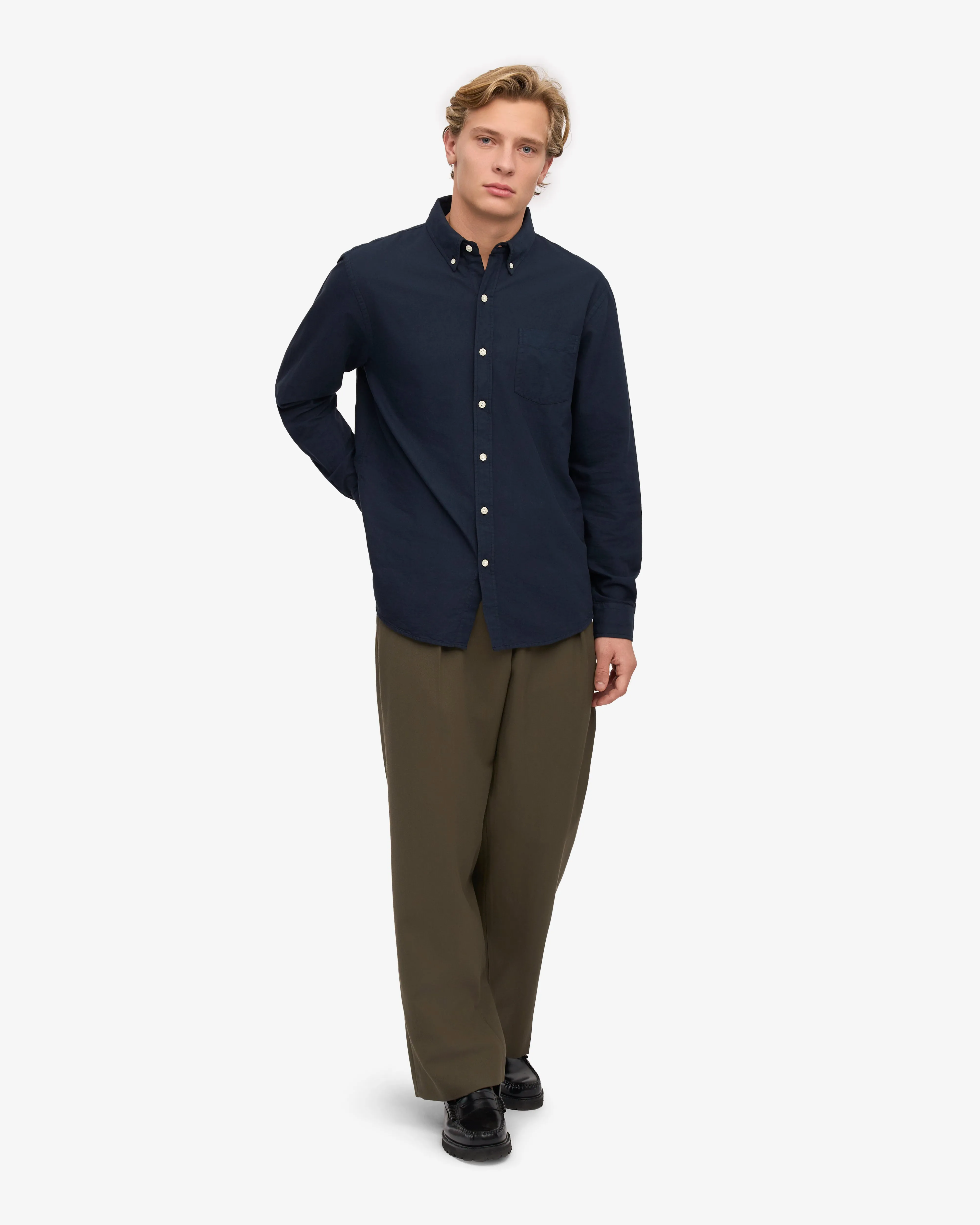 Organic Button Down Shirt - Navy Blue