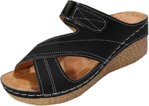 Orthopedic Wedge Sandals for Women Summer Dressy 2025 Womens Comfort Wedge Slide Sandals Open Toe Low Heel Non Slip Beach Slippers with Adjustable Hook and Loop Orthotic Fashion Sandal Footwear
