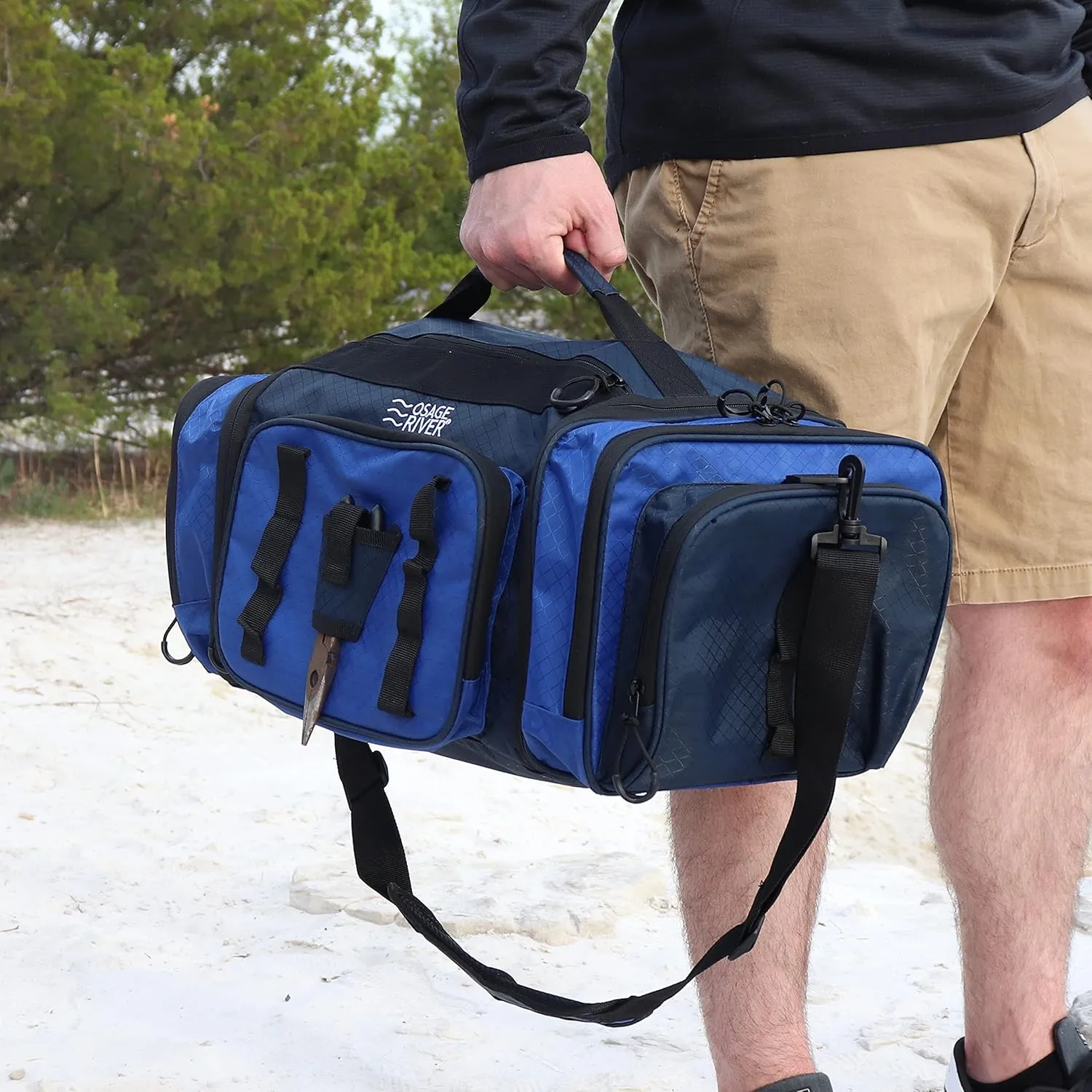 OSAGE RIVER Large Waterproof Fishing Tackle Bag with Padded Shoulder Strap, Ripstop Soft Sided Bag with Fishing Pliers Holder