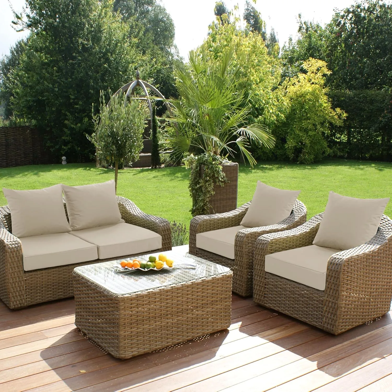 Outdoor Chair Cushion Weather Resistant, Backrest and Seat Cushion Set for Patio Furniture with Waterproof Removable Cover, 19 x 19 Inch, Cream, Set of 4