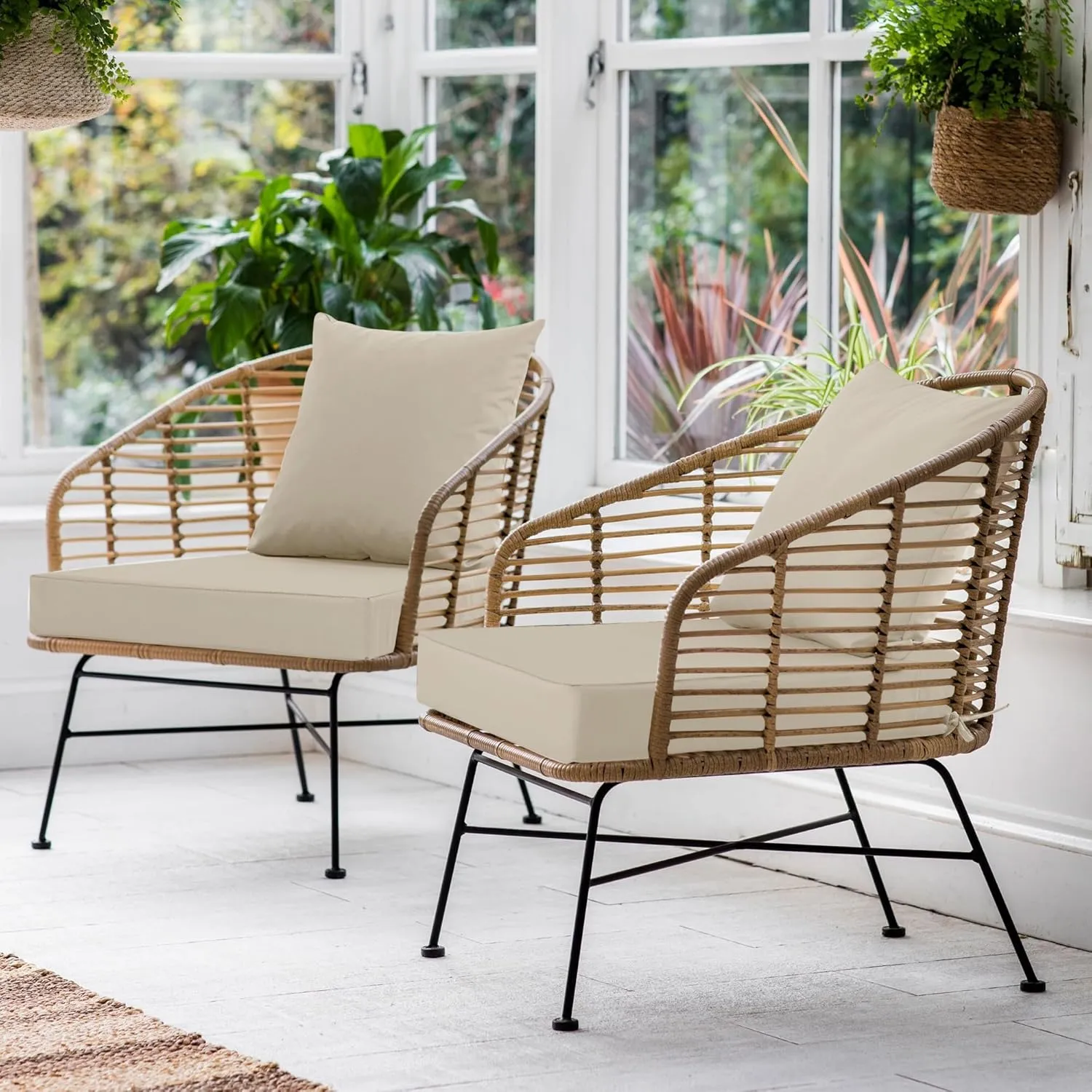 Outdoor Chair Cushion Weather Resistant, Backrest and Seat Cushion Set for Patio Furniture with Waterproof Removable Cover, 19 x 19 Inch, Cream, Set of 4