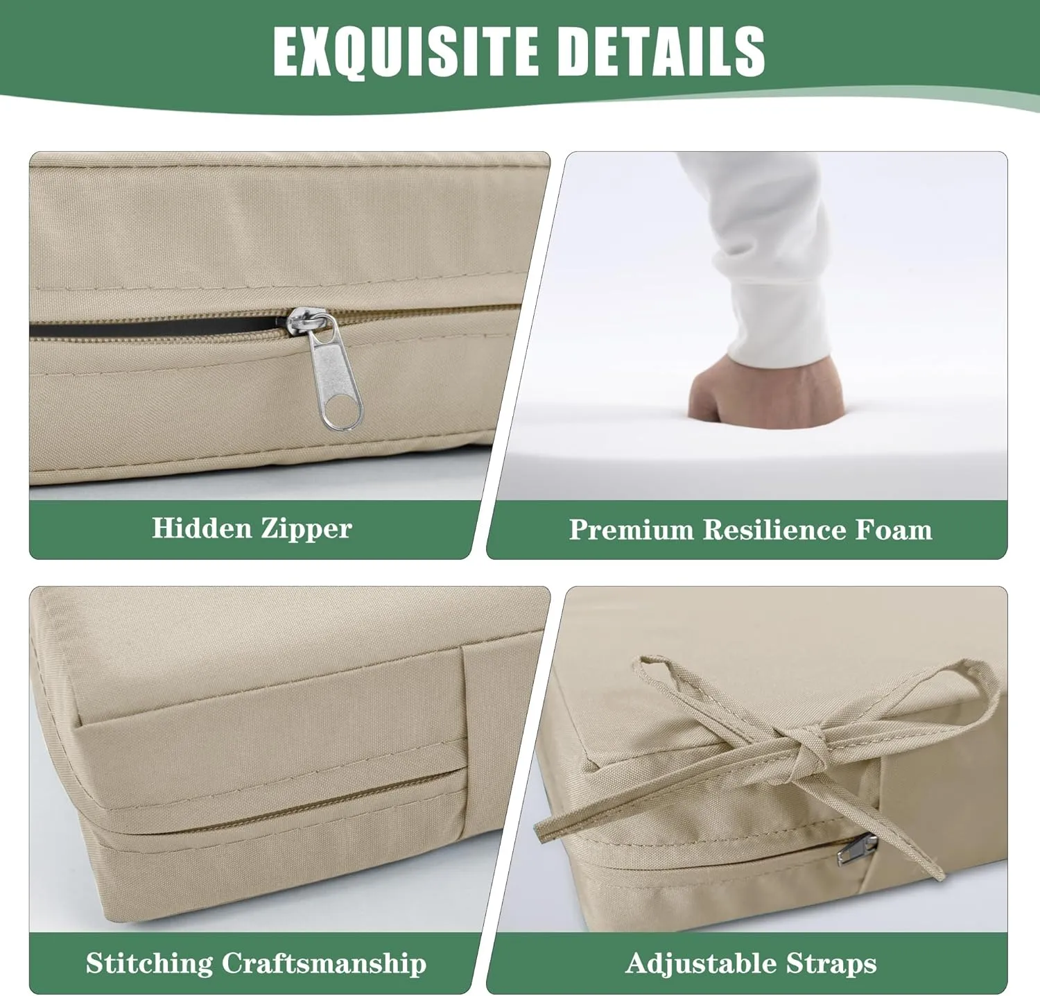 Outdoor Chair Cushion Weather Resistant, Backrest and Seat Cushion Set for Patio Furniture with Waterproof Removable Cover, 19 x 19 Inch, Cream, Set of 4