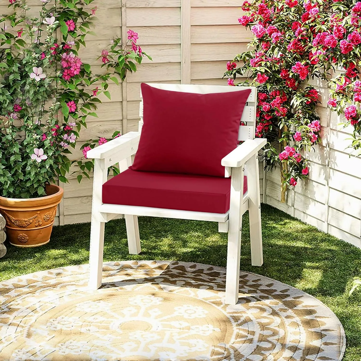 Outdoor Chair Cushions, Waterproof Back Pillow and Seat Cushion Set for Patio Furniture, Outdoor Sofa Replacement Cushions with Removable Cover, 22 x 22 Inch, Red, 1 Set