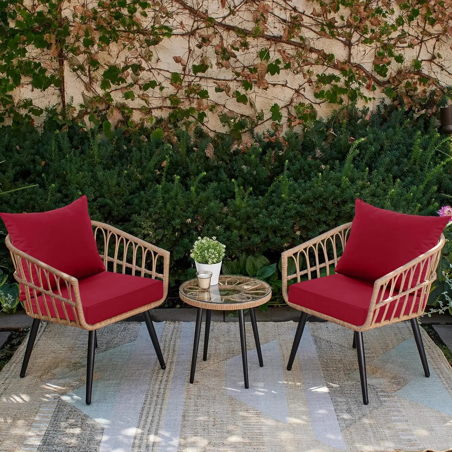 Outdoor Chair Cushions, Waterproof Back Pillow and Seat Cushion Set for Patio Furniture, Outdoor Sofa Replacement Cushions with Removable Cover, 22 x 22 Inch, Red, 1 Set