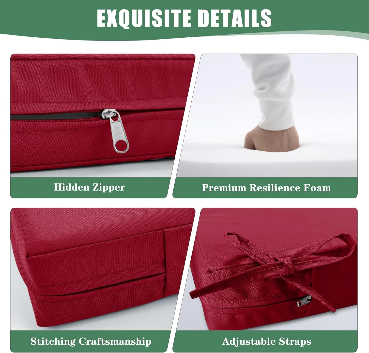Outdoor Chair Cushions, Waterproof Back Pillow and Seat Cushion Set for Patio Furniture, Outdoor Sofa Replacement Cushions with Removable Cover, 22 x 22 Inch, Red, 1 Set