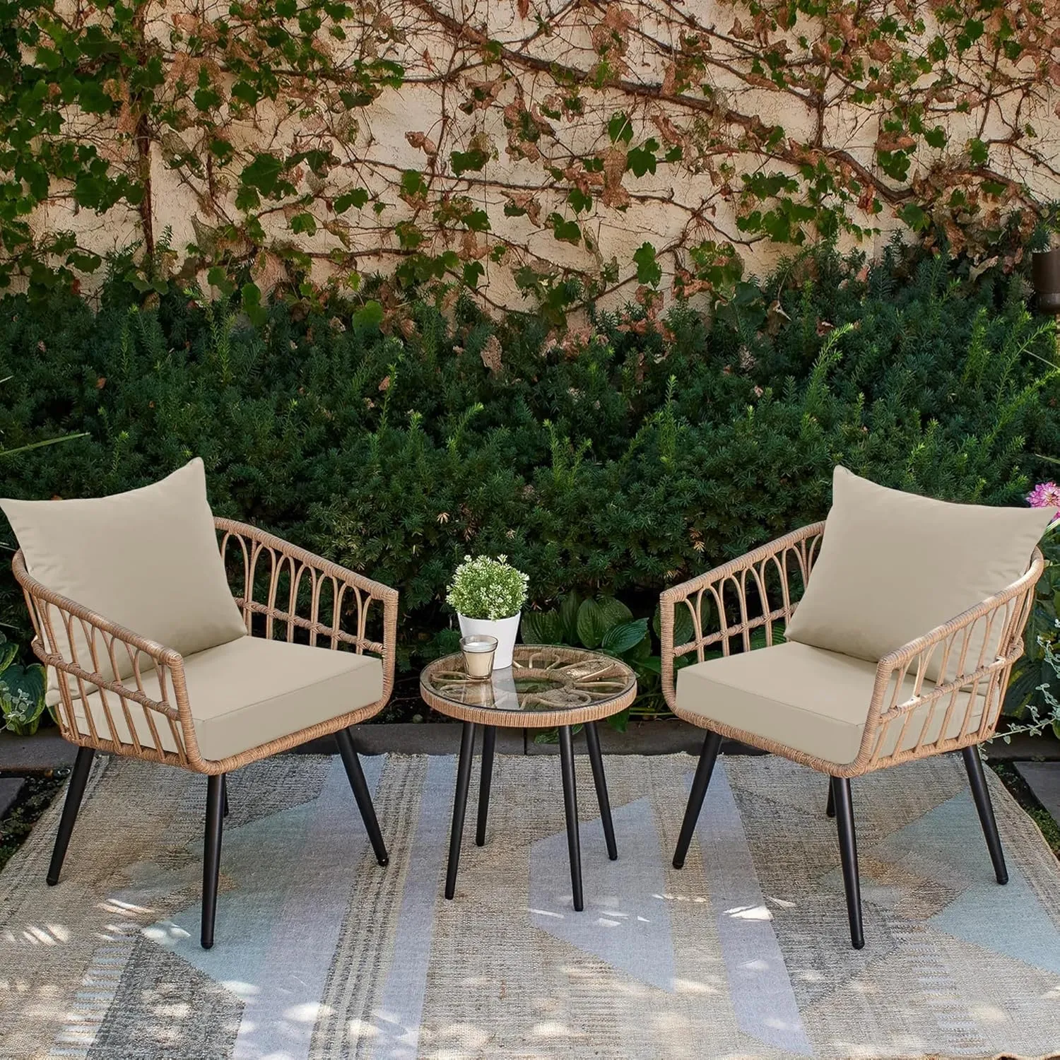 Outdoor Chair Cushions, Waterproof Backrest and Deep Seat Cushion Set for Patio Furniture, Outdoor Sofa Replacement Cushions with Removable Cover, 24 x 24 Inch, Cream, 1 Set