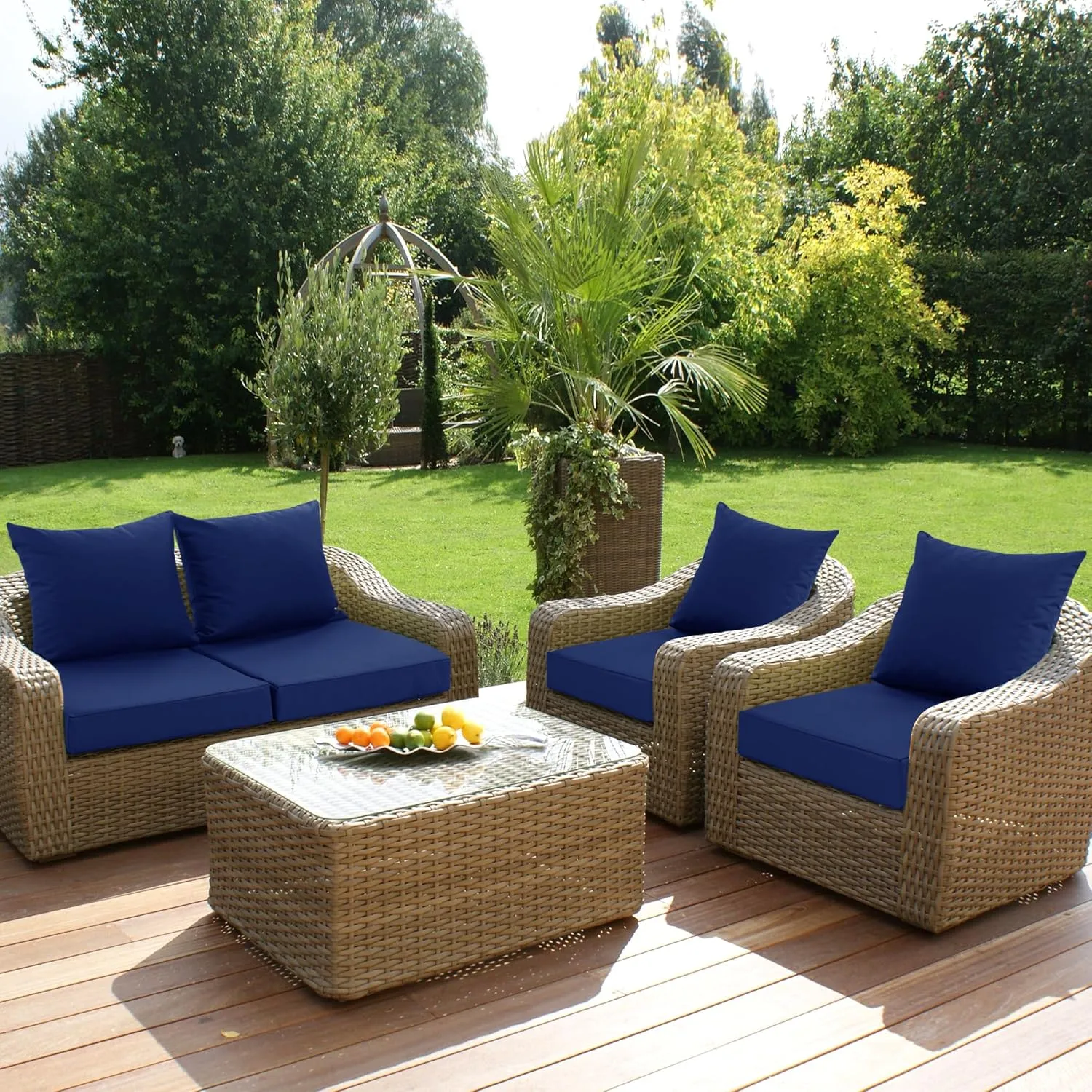 Outdoor Cushions for Patio Furniture 24 x 24 Inch, Double-Sided Waterproof Backrest and Deep Seat Cushion Set with Removable Cover, Navy, Set of 4
