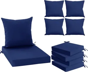 Outdoor Cushions for Patio Furniture 24 x 24 Inch, Double-Sided Waterproof Backrest and Deep Seat Cushion Set with Removable Cover, Navy, Set of 4