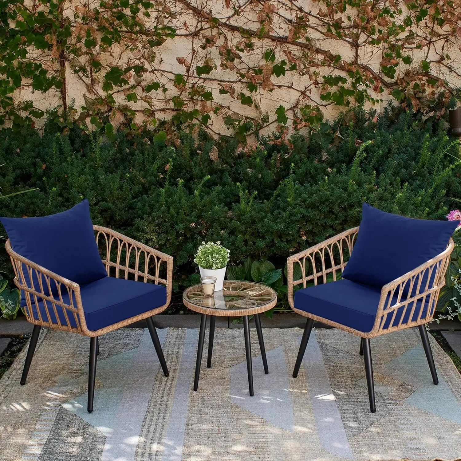 Outdoor Cushions for Patio Furniture 24 x 24 Inch, Double-Sided Waterproof Backrest and Deep Seat Cushion Set with Removable Cover, Navy, Set of 4