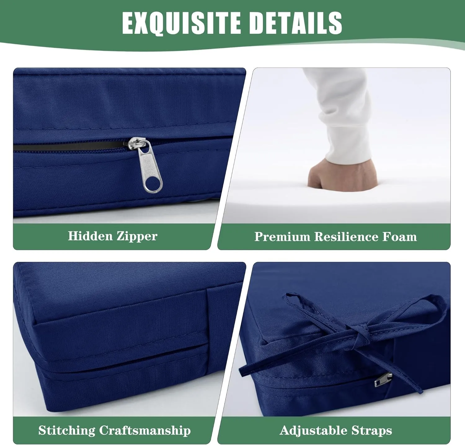 Outdoor Cushions for Patio Furniture 24 x 24 Inch, Double-Sided Waterproof Backrest and Deep Seat Cushion Set with Removable Cover, Navy, Set of 4