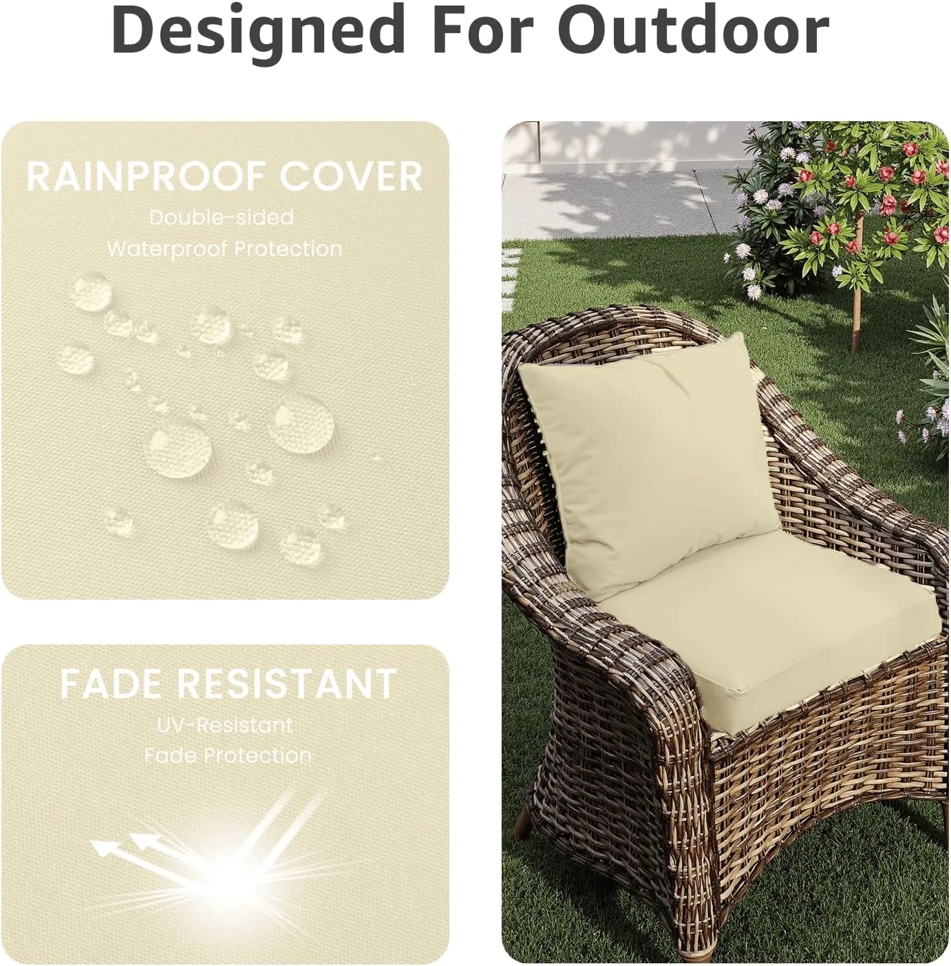 Outdoor Seat Cushion Set 22 x 22 x 4 Inch, Waterproof & Fade Resistant Patio Furniture Cushions with Removable Cover and Ties, Thick Deep Seating Pads for Outside Chair Sofa Couch, Yellow