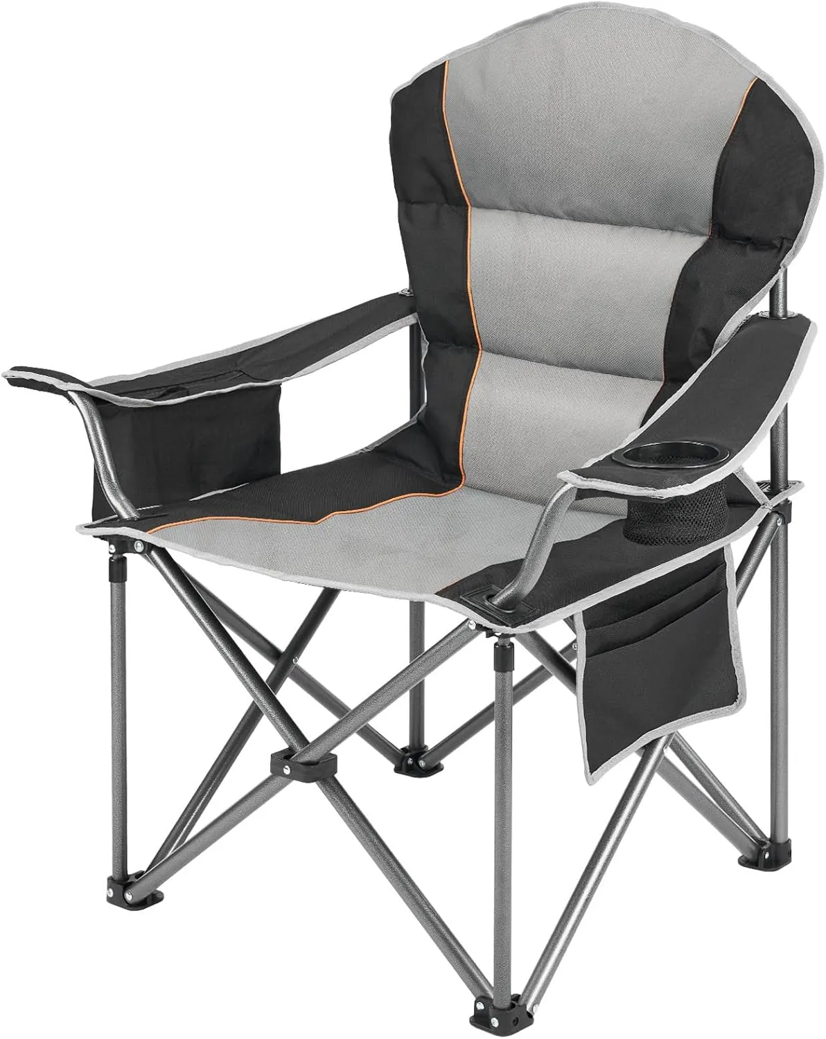 Oversized Camping Chair with Padded Armrest, Lumbar Support, Steel Frame, Includes Cooler Bag, Storage Netting Cup Holder, Holds Up to 500 Pounds, Folding Chairs for Outside