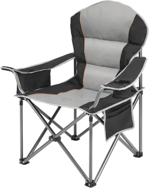 Oversized Camping Chair with Padded Armrest, Lumbar Support, Steel Frame, Includes Cooler Bag, Storage Netting Cup Holder, Holds Up to 500 Pounds, Folding Chairs for Outside