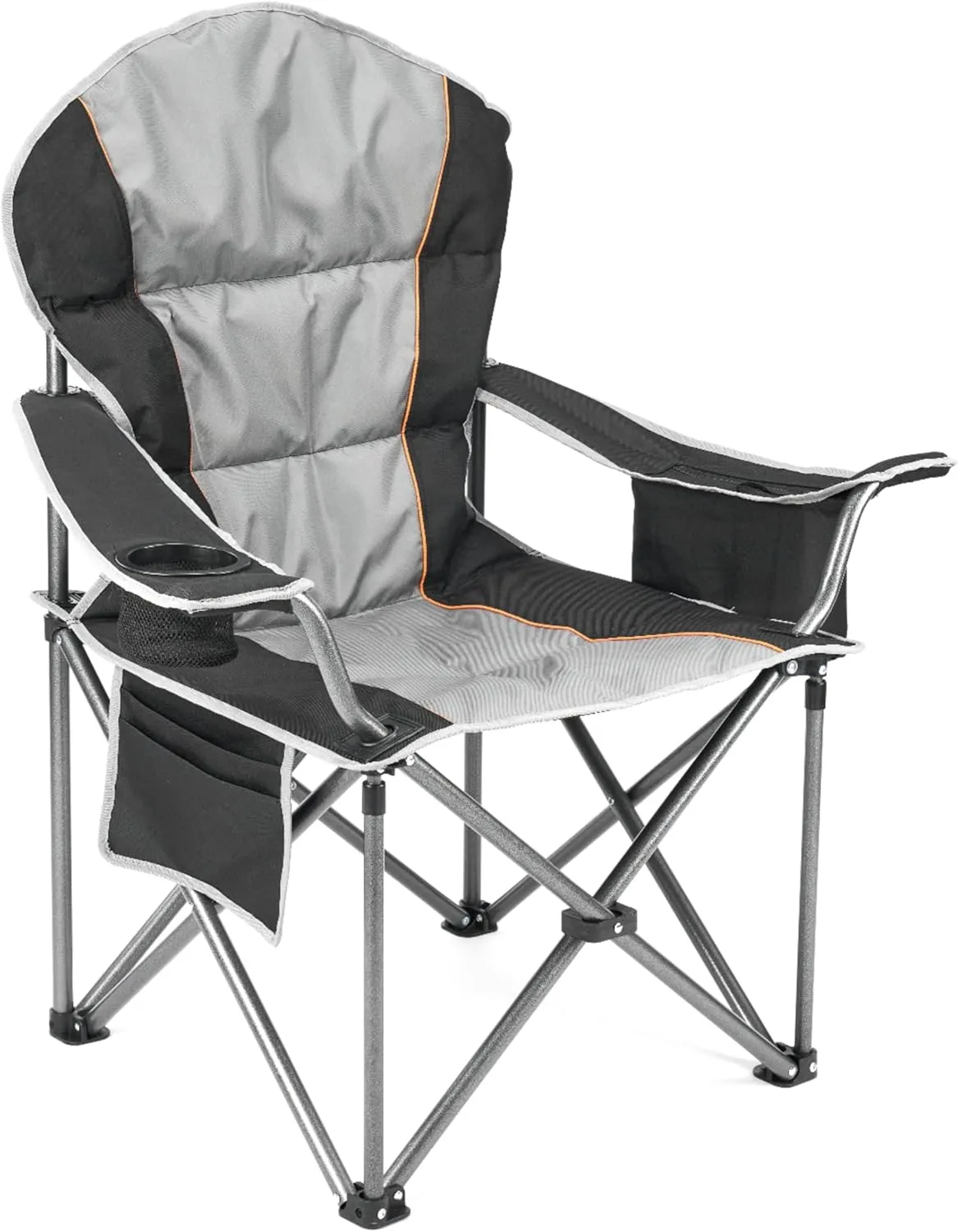 Oversized Camping Folding Chair, Heavy Duty Padded Chair with Cup Holder Storage and Cooler Bag, 5000 LBS Steel Frame, Portable for Outdoor