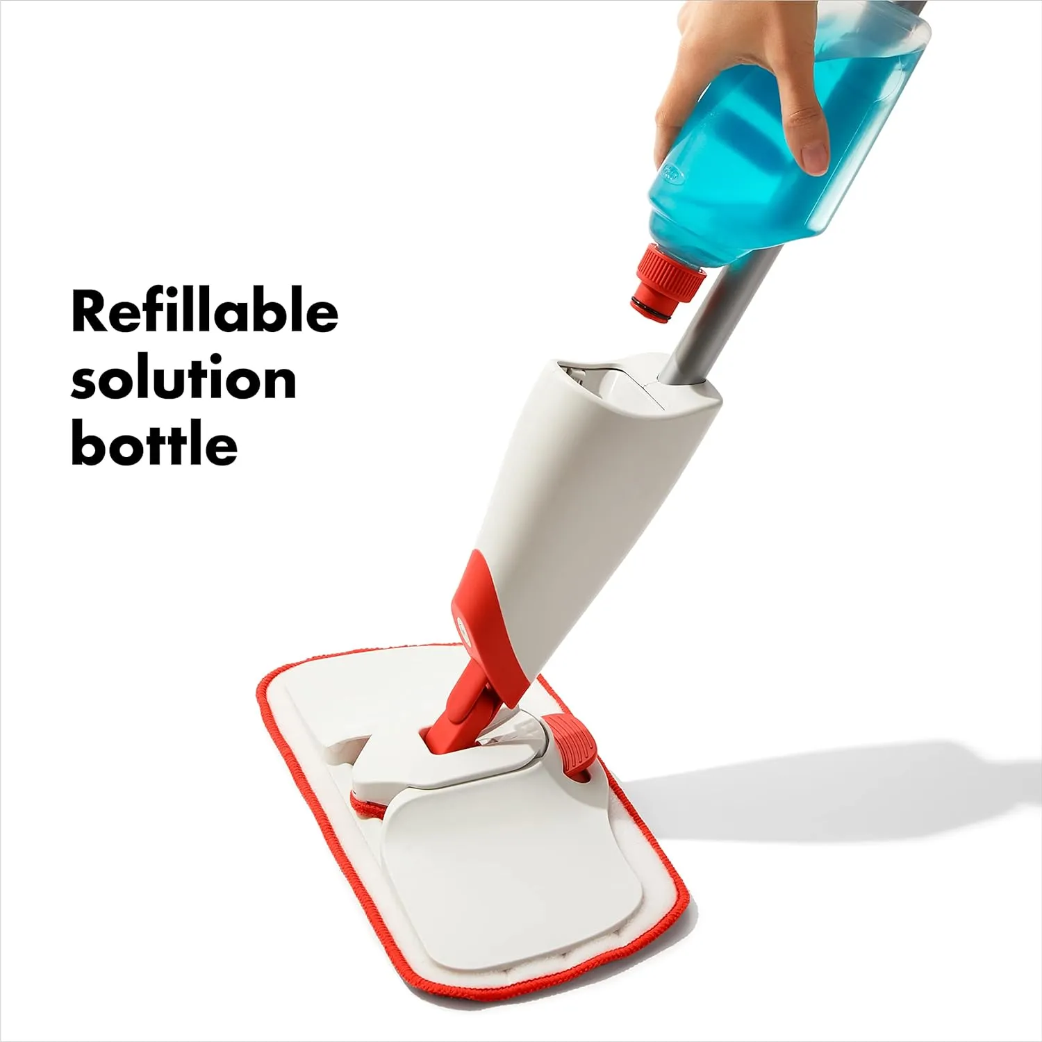 OXO Good Grips Microfiber Spray Mop with Slide-Out Scrubber,Red/White