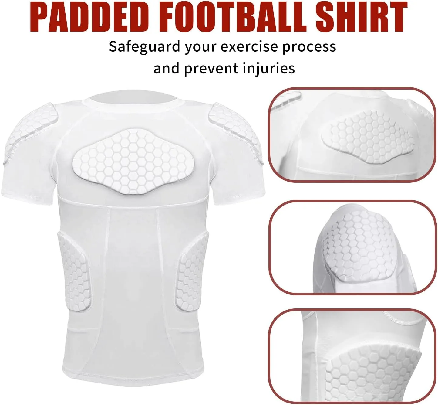 Padded Football Shirt Chest Rib Protector Heart Guard Padded Compression Shirt 6-Pads Protective Gear for Baseball,Basketball,Paintball
