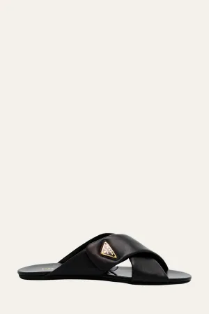 Padded Leather Crisscross Flat Sandals