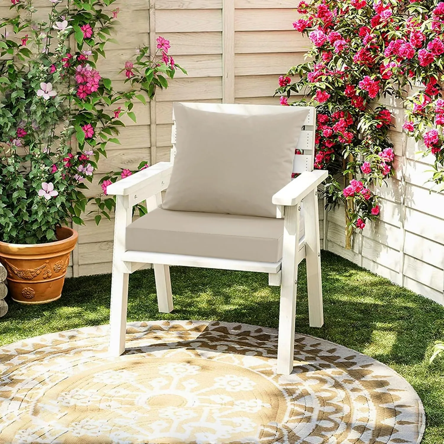 Patio Chair Cushions 22 x 22 Inch, Water Resistant Backrest Pillow and Seat Cushion Set for Outdoor Furniture, Sectional Sofa Cushion Replacments, Cream, 1 Set